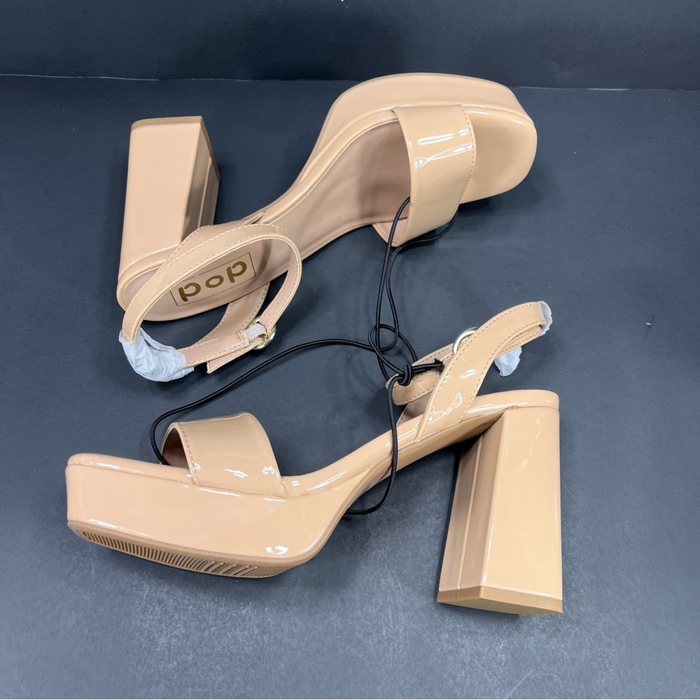 pop Tan Nude Patent Block Chunky Heel Sandals with Ankle Strap new in box size 7 - Picture 7 of 11